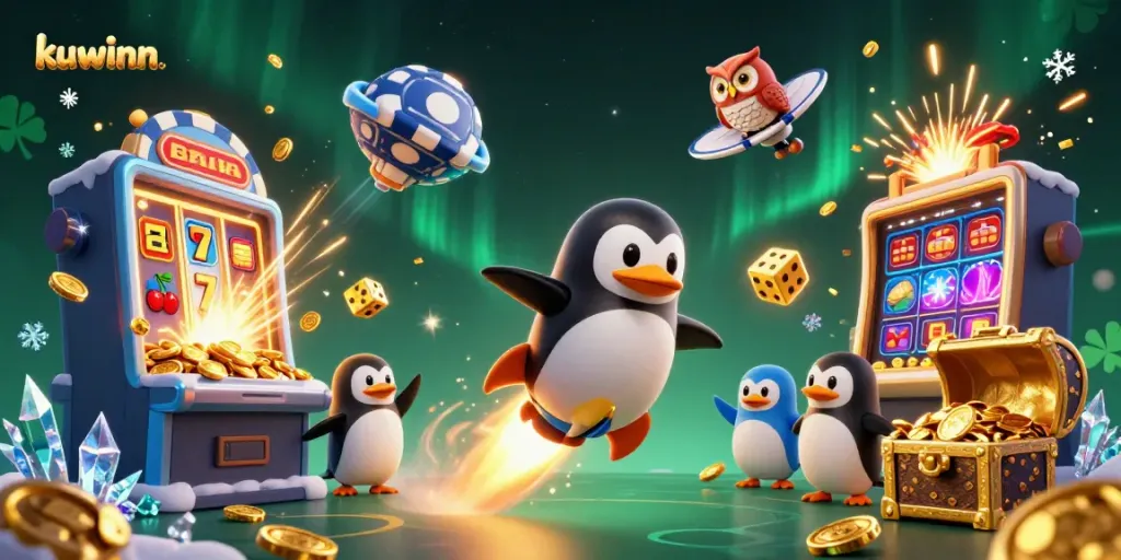 Experience the thrilling chase to a Kuwinn casino in a dynamic 3D space, filled with jackpot excitement and vibrant characters.