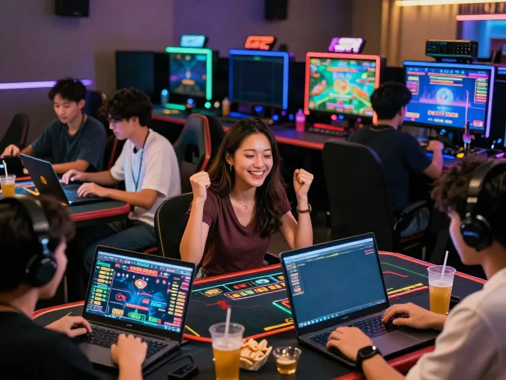 Engaging gaming atmosphere at trang chủ da88 with players celebrating wins and vibrant screens.