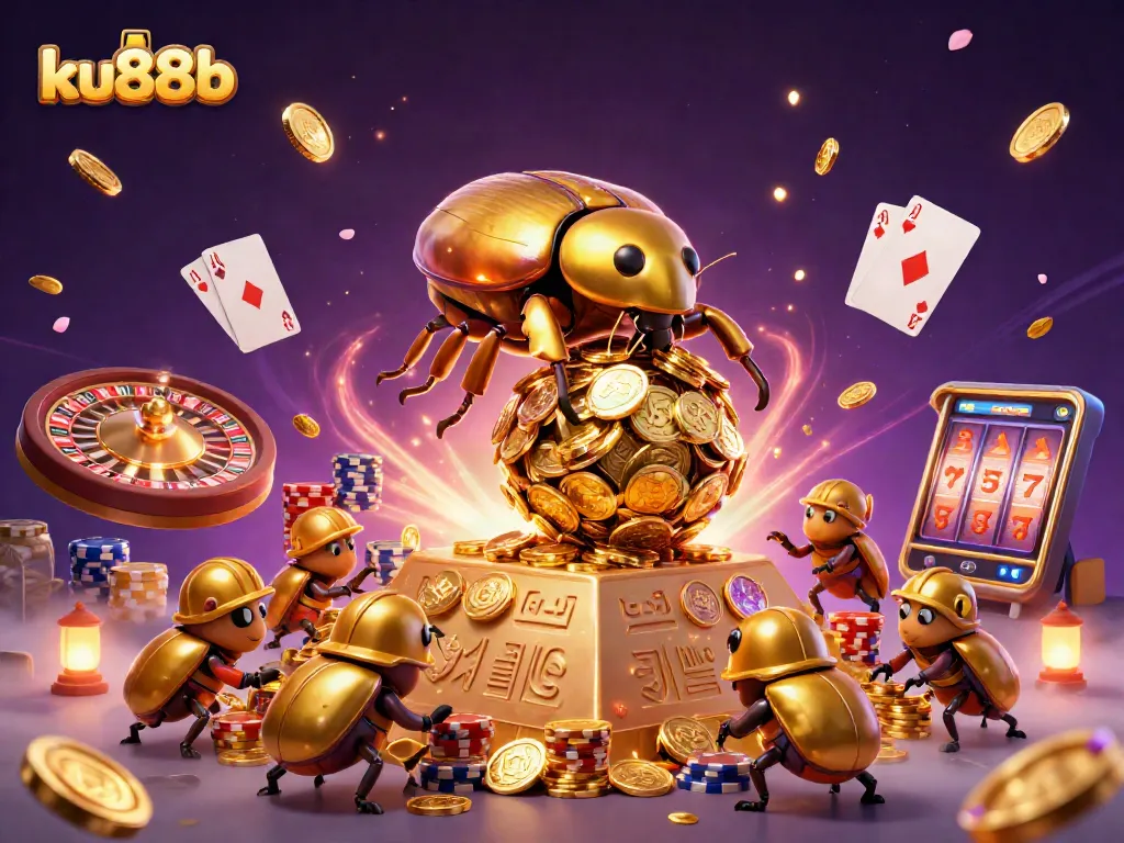 Experience the thrill of gaming at ku88b with golden coins cascading in a vibrant casino scene.