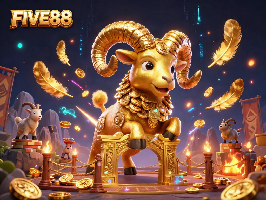 Engage in thrilling online gaming experiences with FIVE88, featuring a golden ram and dynamic elements.