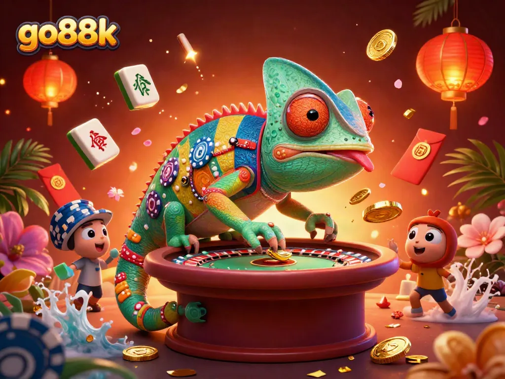 Experience excitement at go88k with a vibrant casino illustration showcasing gaming elements