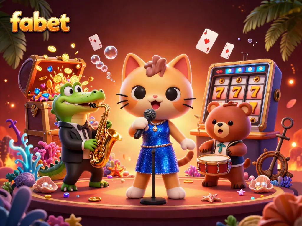 Experience fabet's vibrant casino ambiance with dynamic characters and sparkling treasures