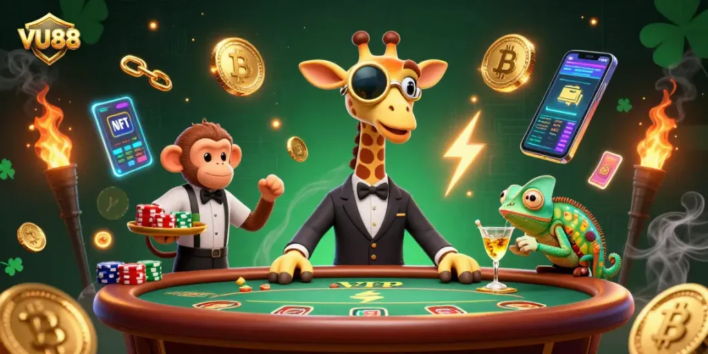 Experience exciting gameplay at VU88 with a high-roller giraffe and engaging game elements.