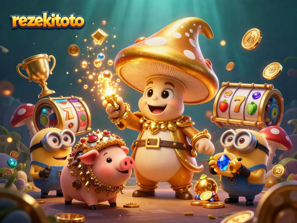 Experience rezekitoto's magical slot game adventure with golden wizard, rich treasure, and dynamic action.