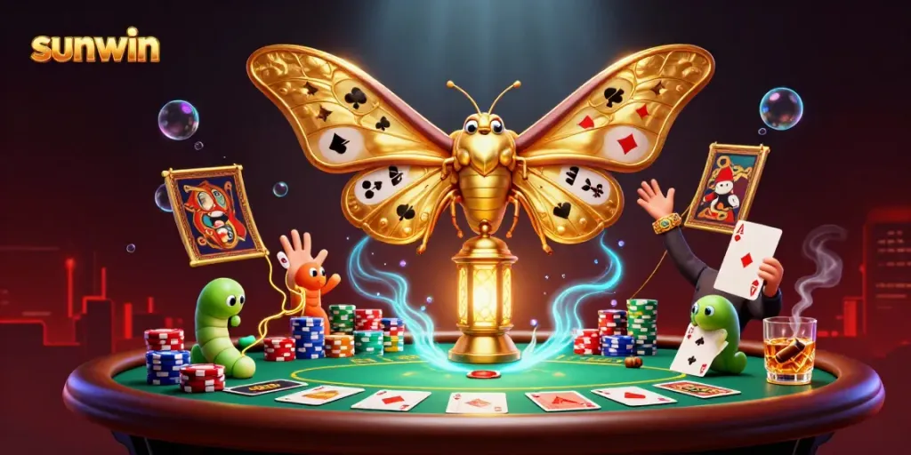 Experience thrilling action with sunwin-themed casino moths and vibrant poker elements.