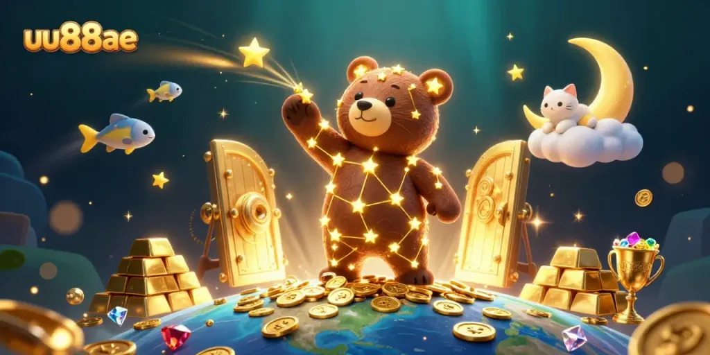 Engage in exciting gameplay at uu88ae with vibrant treasures and animated characters illustrating a 3D casino experience.