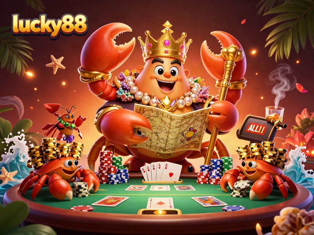 Play the exciting games at lucky88 with a vibrant, detailed 3D casino illustration.