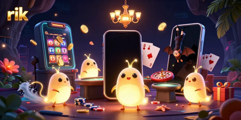 Experience the vibrant casino atmosphere with Rik's glowworms at play, lighting up the game scene.