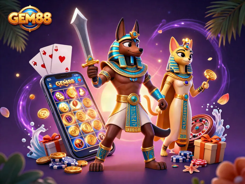 Experience thrilling gaming at GEM88 with vibrant slot games, Anubis, and rich Egyptian themes.