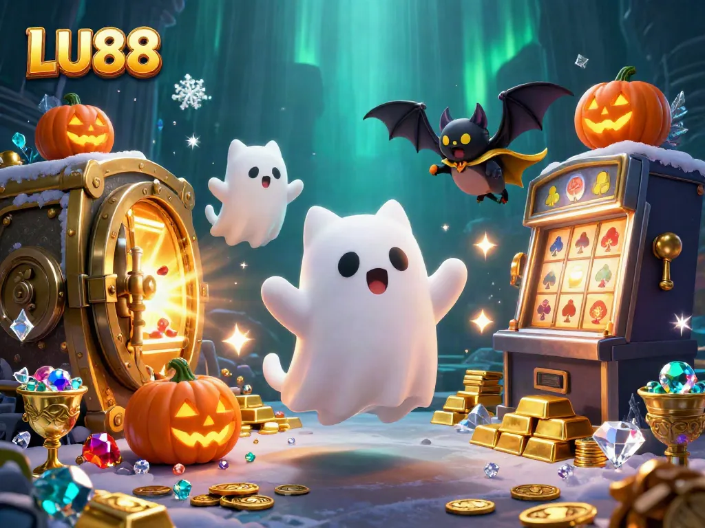 LU88 players engage in thrilling ghostly gaming amid vibrant animated casino elements.