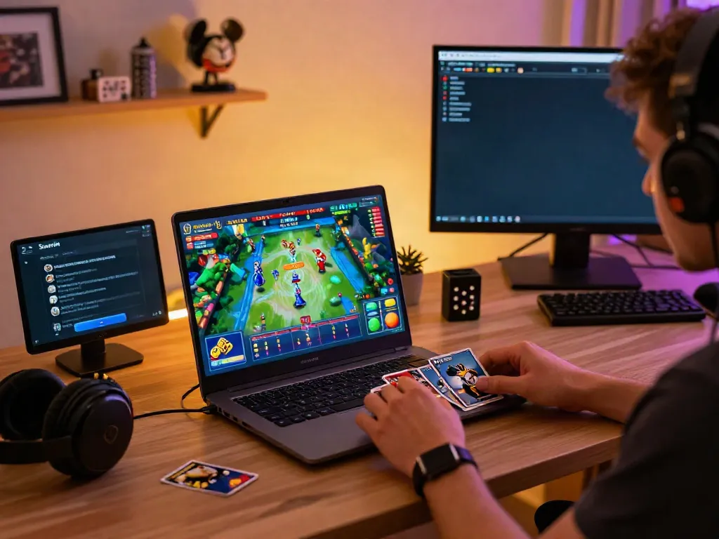 Experience gaming excitement with Sunwin on a sleek laptop in a vibrant setting.