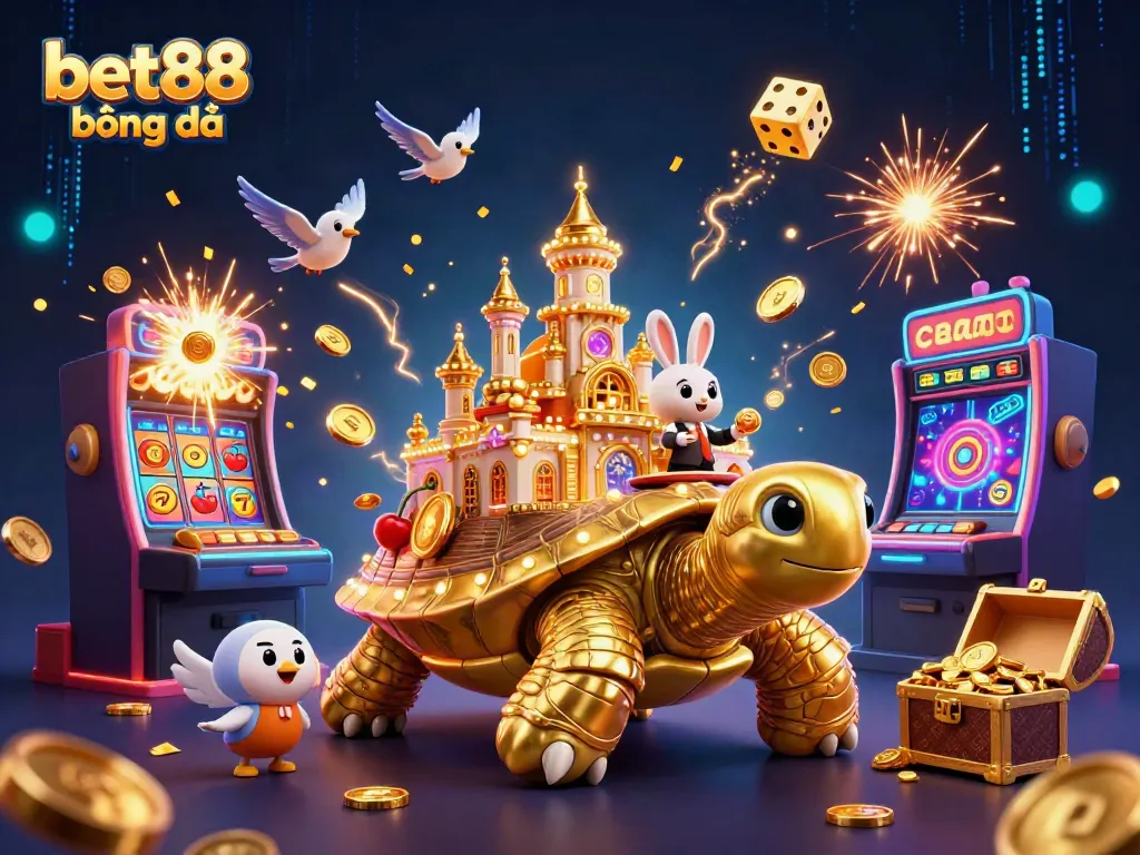 Experience the thrill of bet88 bóng đá with vibrant casino elements and playful characters in a dynamic scene.