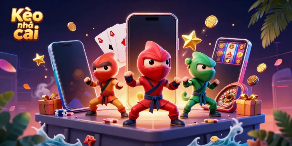 Experience Kèo nhà cái with vibrant 3D ninja chameleons and dynamic casino elements.