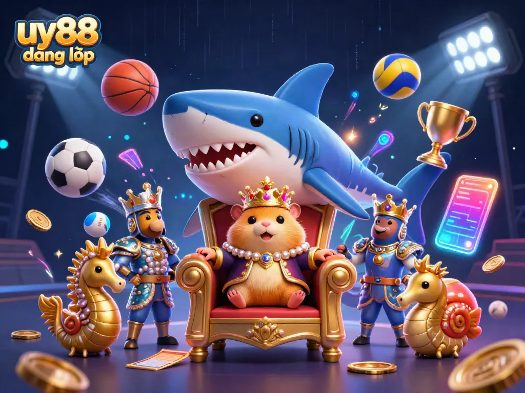 Join the thrill with uy88 đăng nhập, where a golden hamster king reigns over a dynamic sports betting scene filled with excitement.