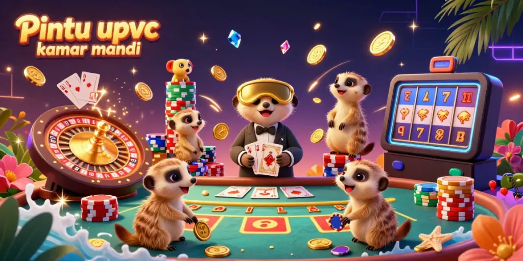 Engage in vibrant casino activities with Pintu upvc kamar mandi in a lively meerkat scene full of gold coins and colorful chips.