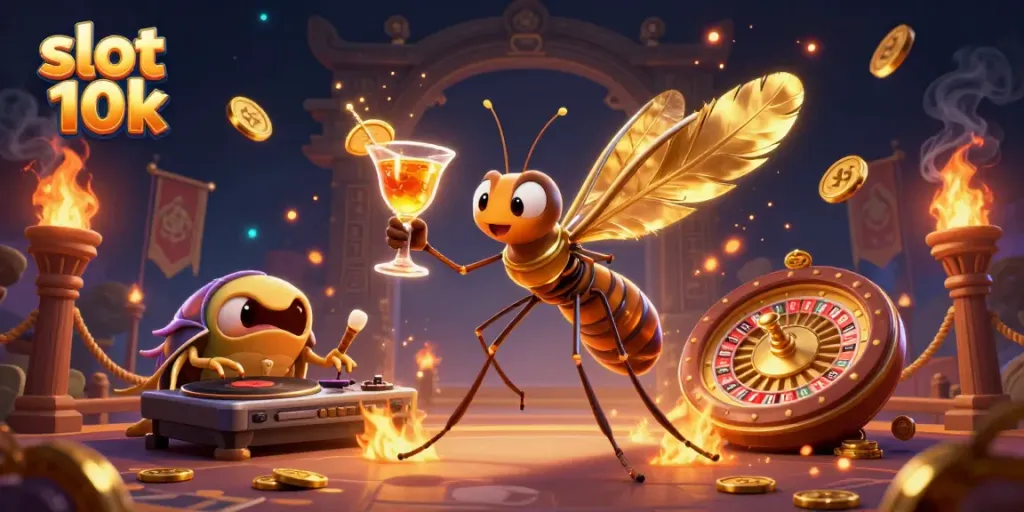 Engage with slot 10k excitement in a vibrant 3D casino illustration featuring unique characters.