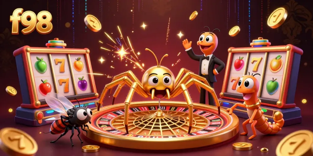 Experience thrilling spins at f98 with a golden roulette wheel and vibrant casino action.