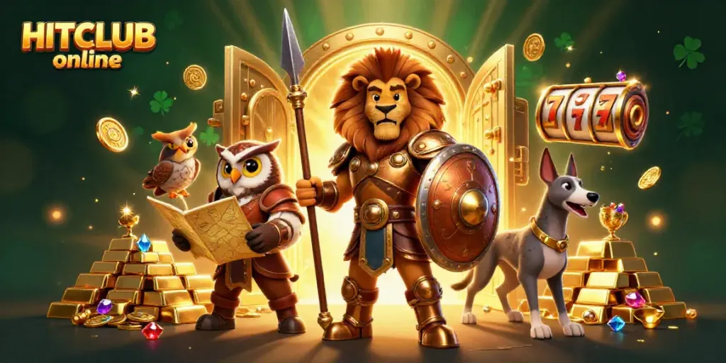 Engage with the HITCLUB online experience featuring epic characters and vibrant casino elements.