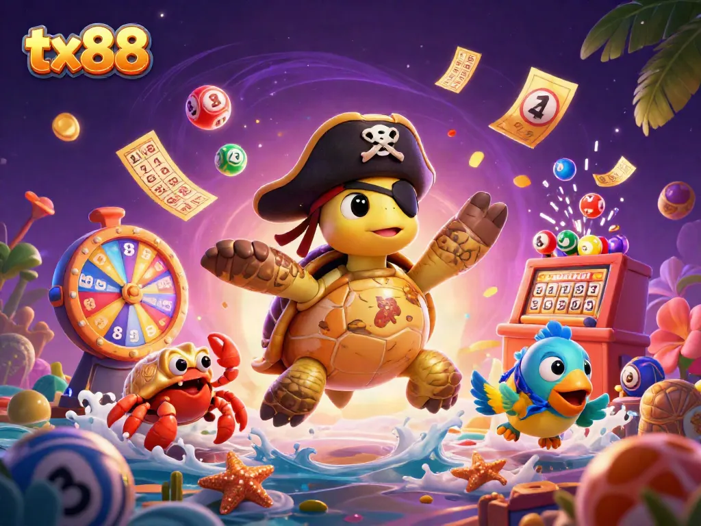 Engage with tx88 by spinning a colorful prize wheel amidst a vibrant casino scene.
