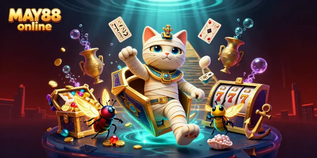 Experience thrilling moments in MAY88 online casino with vibrant 3D visuals and dynamic characters.