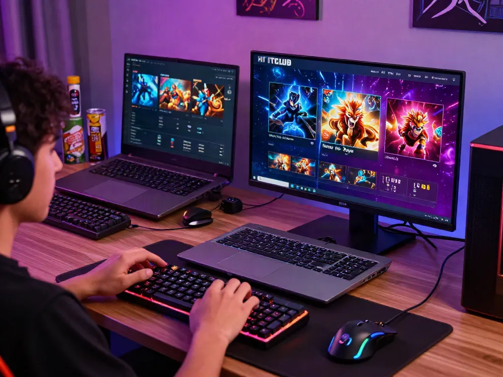 Engaged user playing on the HITCLUB gaming platform with a colorful display of games like Baccarat.