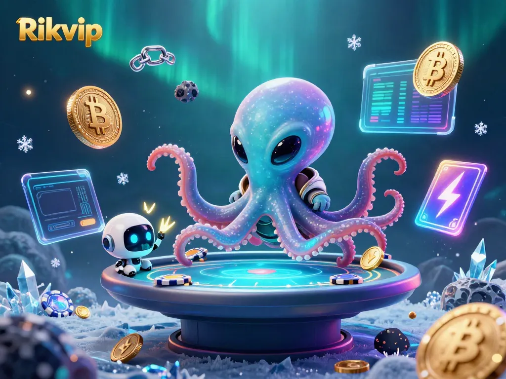 Engage with Rikvip's alien-themed poker experience featuring a vibrant cosmic setting.