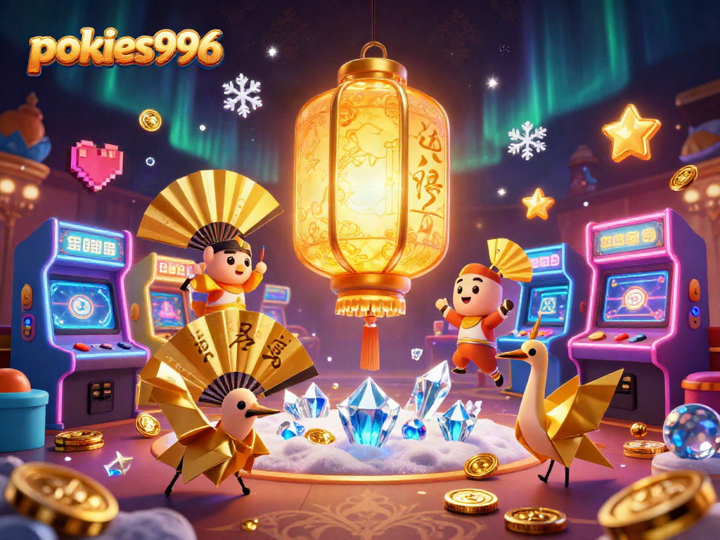 Experience thrilling gameplay with pokies996, featuring an enchanting casino scene with dazzling game elements.