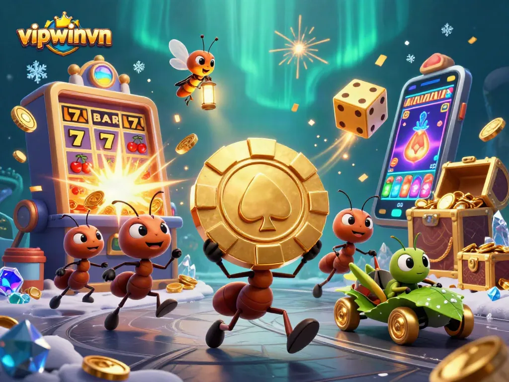 Engage in the thrilling adventure of vipwinvn with a heist team of cartoon ants and explosive casino elements.