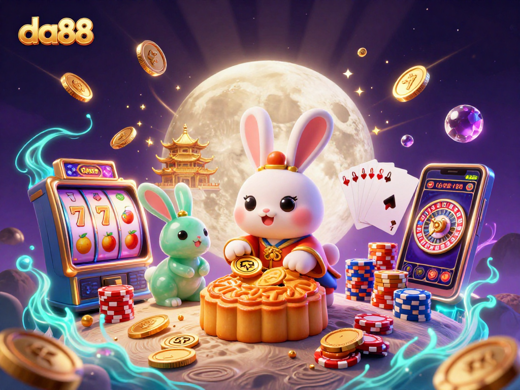 Spin the reels with da88 and enjoy vibrant casino elements in a magical 3D scene.