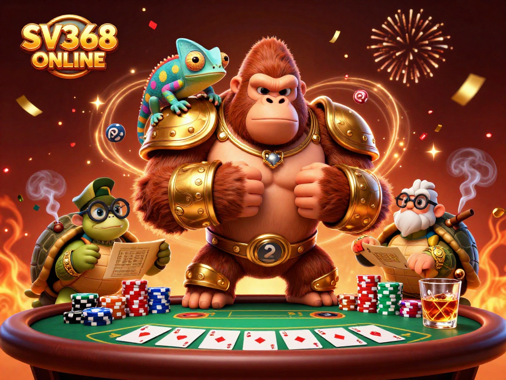 Experience exciting poker moments with SV368 ONLINE's vibrant 3D illustration featuring engaging characters.