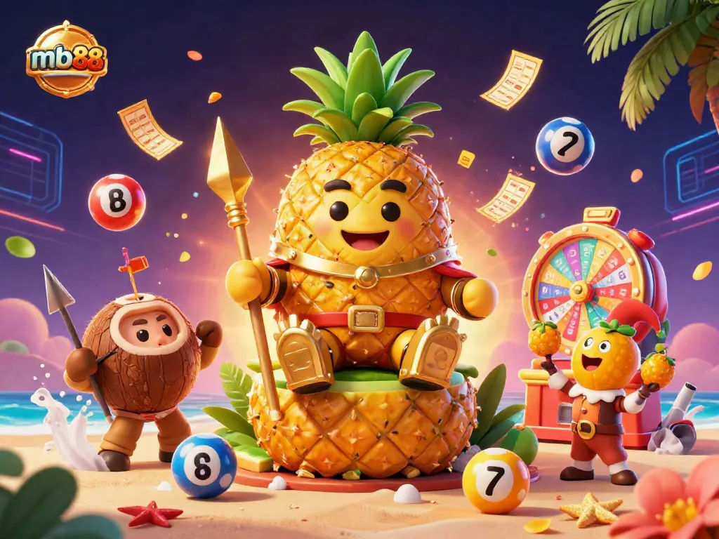 Engage in exciting gaming with mb88 as a vibrant golden pineapple king casino scene shines through magical lottery adventures.
