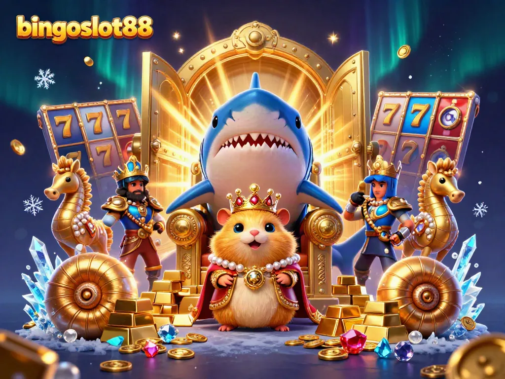 Bingoslot88 menghadirkan ilustrasi 3D kasino yang berkilauan dengan karakter unik dan elemen permainan menarik.