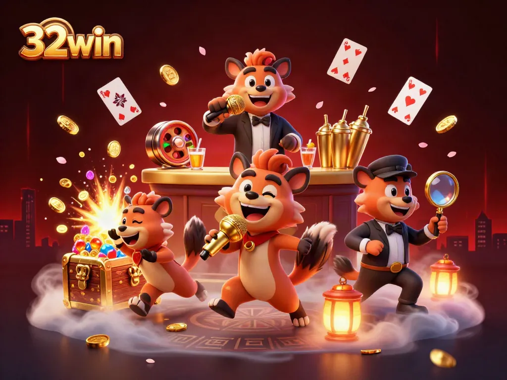 Engage in lively action at 32win's vibrant casino, where hyenas entertain with excitement and humor.