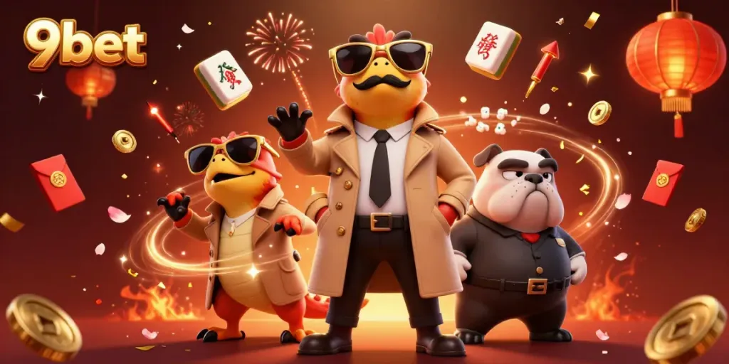 Experience the excitement at 9bet's VIP casino with raptors and a bulldog bouncer.