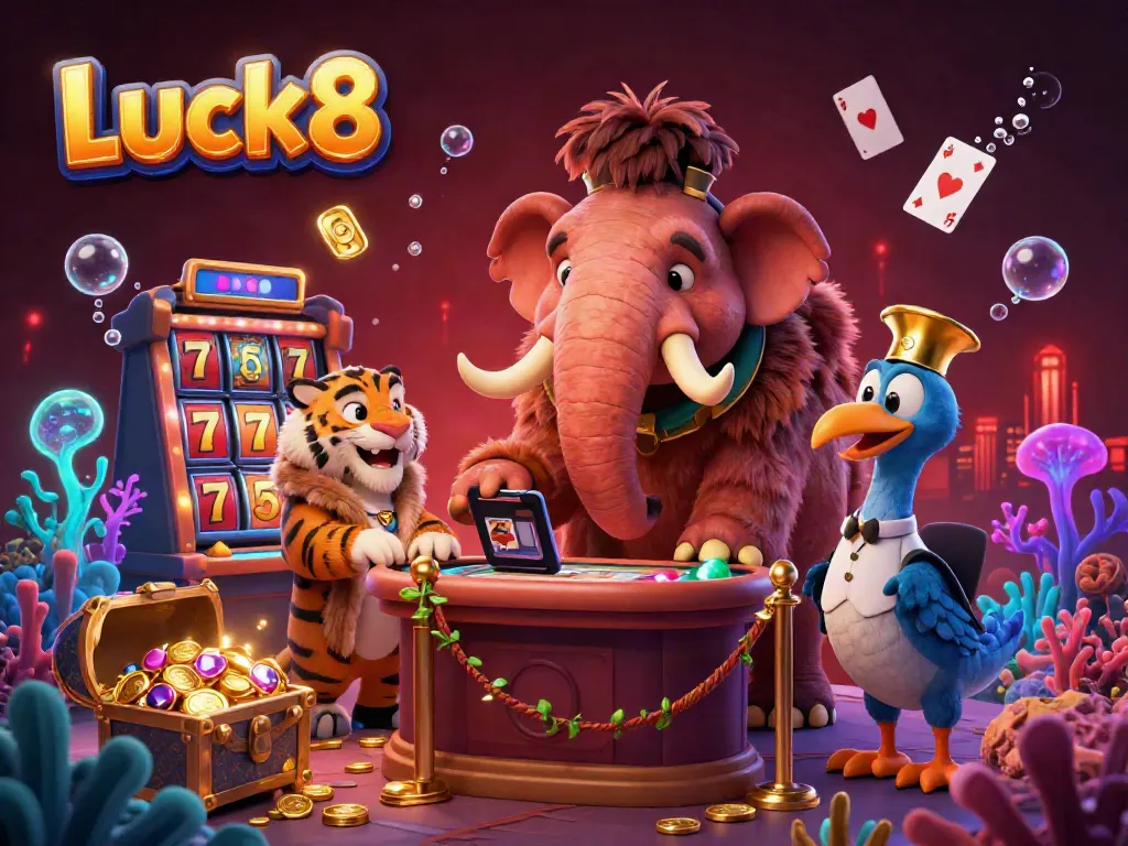 Get ready to win big at Luck8 casino with our vibrant slot-themed 3D illustration.