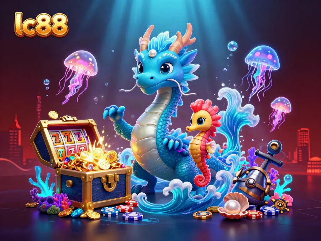Engage with lc88 in a vibrant underwater casino scene filled with colorful gaming elements.