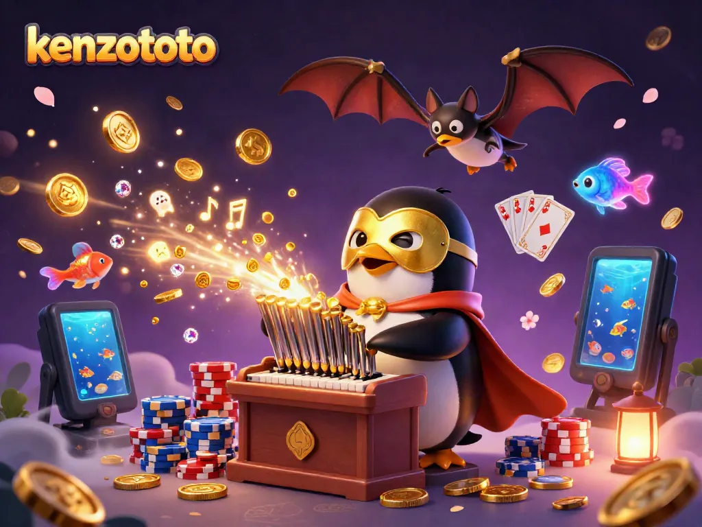 Kenzototo elevates online fishing gaming with a vibrant scene featuring aquatic characters and golden rewards.