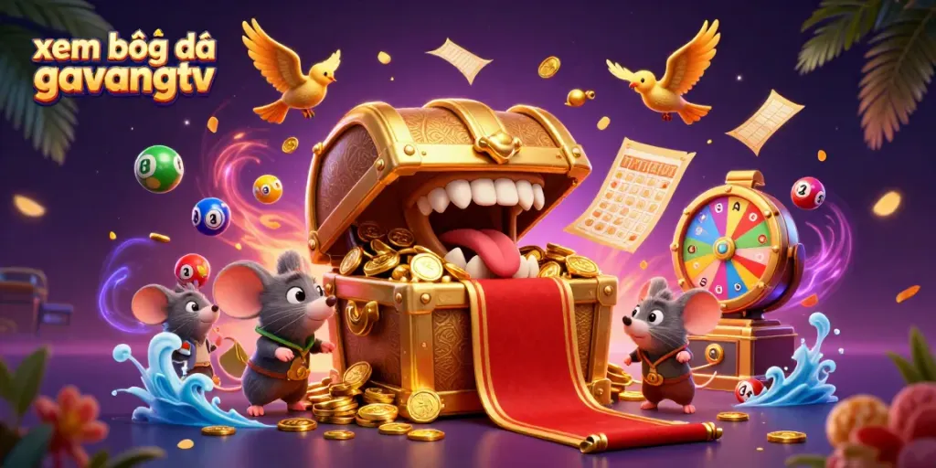 Engage in xem bóng đá gavangtv with an enticing treasure chest scene featuring cartoon elements and exciting gambling themes.
