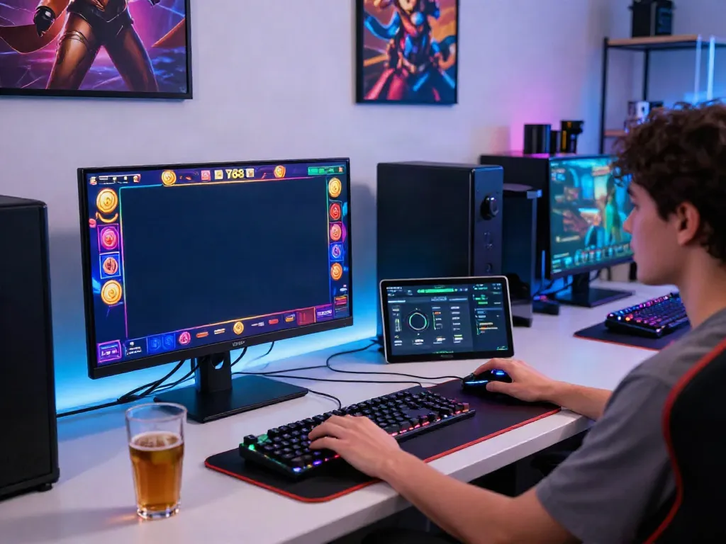 Exciting slot88 gaming scene with vibrant graphics and modern gaming setup.